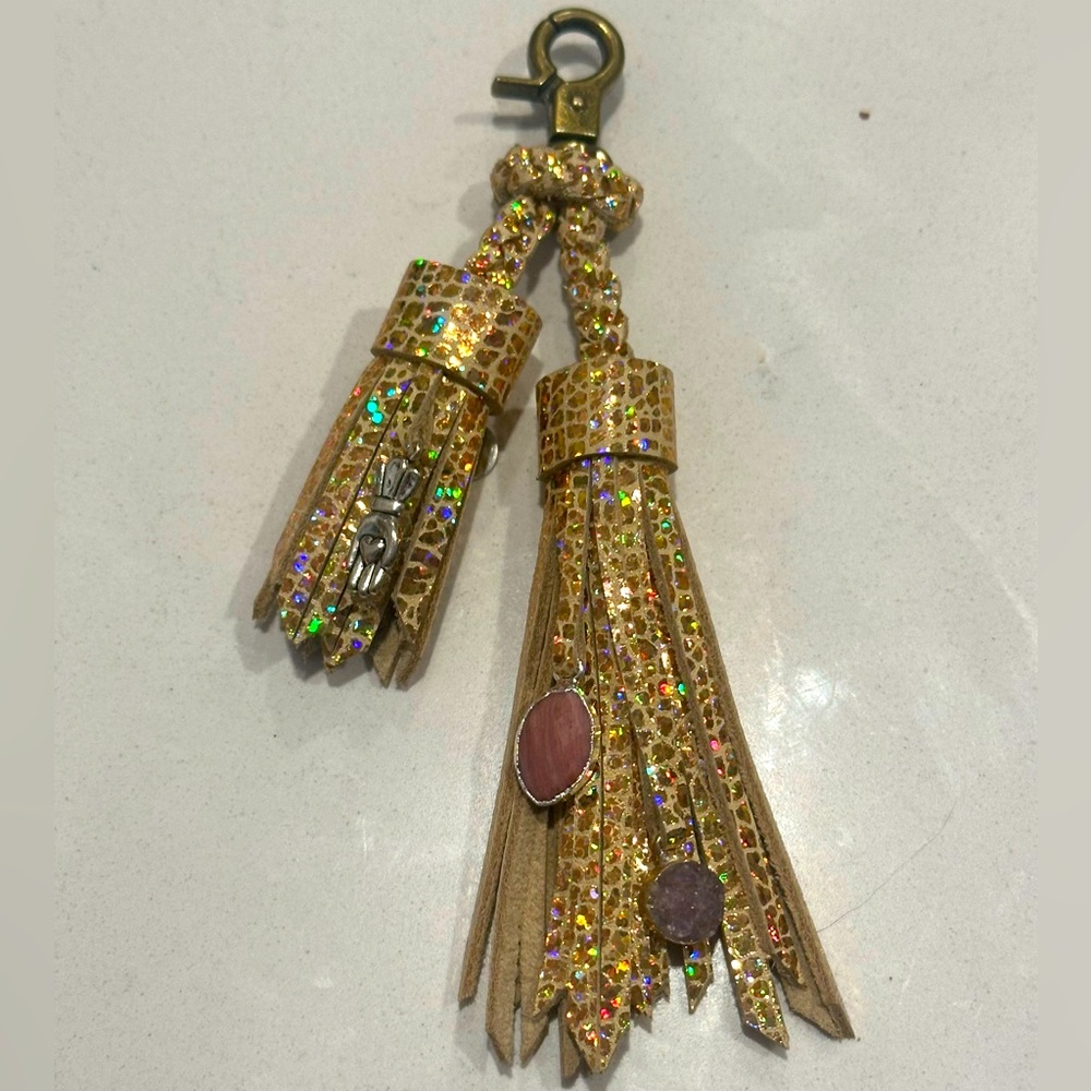 OSG Gold Rainbow Leather Purse tassels clip